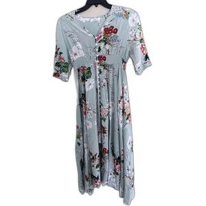 Liamluna XXL Boho Floral Maxi Dress Sage Green Smocked Waist Plus Size